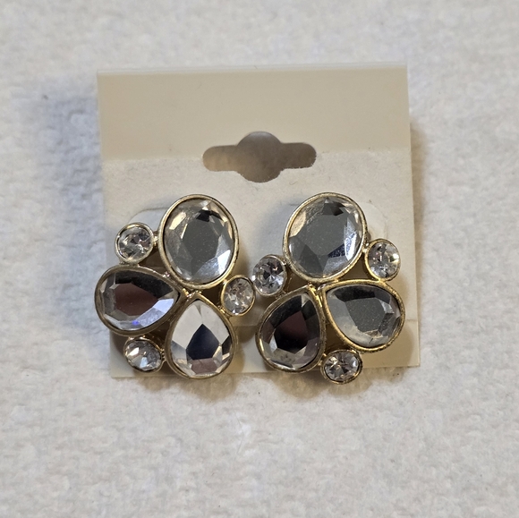 Lia Sophia "Icon" Matte Gold / Hematite Tone w/Cut Crystals Stud Earrings - Picture 1 of 5